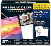 Prismacolor Technique, Art Supplies and Digital Art Lessons, Nature Drawing Set, Level 2, Includes Colored/Watercolor Pencils, Brush Markers, and More, Sunset Landscape Drawing, 27 Ct