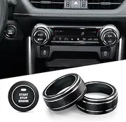 Polodunn for Toyota RAV4 Accessories 2024 2023 2022 2021 2020 2019 -Air Conditioning Knob Covers, Push Start Button Cover Trim Rings 4pcs (Black)