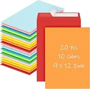 20 Pcs 9x12 inches Colored Catalog Envelopes self seal 28lb Colorful Printable Kraft Ultra Strong Peel & Seal For Mailing, Storage And Organizing Acid Free