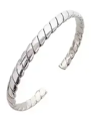 Mens Heavy 925 Sterling Silver Bangle Bracelet, Rope Silver Bangle for Men