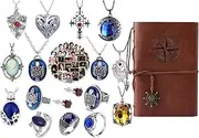 [HUUiWAA] 68 Set Replace the Vampire D. Daywalking Katherine Sapphire Crystal Pendant Necklaces Ring Earrings and 50 Pieces Sticker Notebooks Film Jewellery, Alloy Steel, No Gemstone