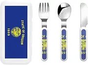 Oregon State Flag 3 Piece Set For Camping Stainless Steel Flatware, Spoon, Fork, Knife, Ideal For Outdoor