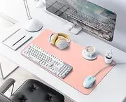 Tiabiaya Dual-Sided Mouse Mat Pink 60x35x0.18cm Large Leather Office Desk Pad Laptop Mat Non-Slip Laptop Mat for Desk Waterproof Desk Protector Mat for Computer/Gaming/Writing/Painting