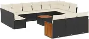 vidaXL Garden Sofa Set with Cushions - Modular Rattan Outdoor Lounge Furniture - 14 Piece, Black - Patio/Backyard