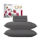 Carressa Linen Luxury Supima Cotton King Sheet - Premium 1200 TC 4 Pc Dark Gr...