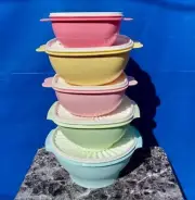 Tupperware Servalier Press N Seal Stackable Bowls Pastel Colors Set of 5 New