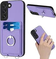 Compatible with Samsung Galaxy S23 Plus Cover,Finger Ring Card Slot Wallet Case Purple