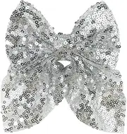 Silver Sequin Bow Clips for Women Girls Sparkly Glitter Hair Bows for Party Prom Sparkly Hairpins for Girls Women 80s 90s Bow Hair Accessories for Styling Bowknot Hairpin