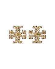 Tory Burch Kira Pave Double T Stud Earrings in Gold Tone