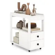 Giantex 2-Drawer Sofa Side Table Rolling Nightstand w/Universal Casters Narrow End Table White
