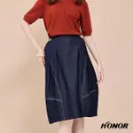 【HONOR 山形屋】單寧車線A字微澎中長裙-藍