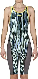 [arena] Powerskin Carbon Ultra Women's Open Back Racing Swimsuit, Blue Drops/Fluorescent Yellow, 26