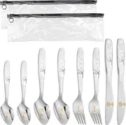8Pcs Stainless Steel Kids Cutlery Set - Rust-Proof Smooth Edge Knife Fork Spoon with Panda & Football Patterns, Ideal for Home & Restaurant Use