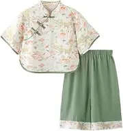 AIMALL Girls' Hanfu Suit Spring Seven-Point Sleeve Children's Two-Piece Chinese Style National Style Split Clothes for Baby Girls Spring Clothes