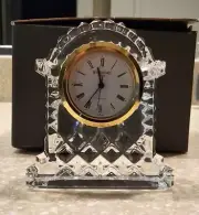 WATERFORD Crystal Small Gold Rimmed Carriage Quartz Clock NEW