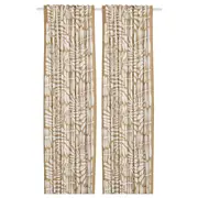 MAJSMOTT curtains, 1 pair, beige/white/with heading tape, 145x250 cm