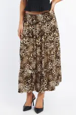 Brown Animal Print Maxi Skirt Tiered High Rise Rayon Lined - Size 12M, Women's Maxi Skirt