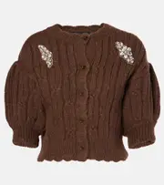 [Simone Rocha] Simone Rocha Embellished wool-blend cardigan AU 10 brown