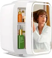 BEICHEN Mini Refrigerator Skin Care with Dimmable LED Light Mirror, 4L/6 Can Mini Fridge for Bedroom, Office, Car, Dorm, Refrigerator and Heater, Refrigerator