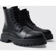 Mens Black Chunky Lace Up Worker Boot