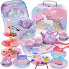 Unicorn Toys for Girls,48 PCS Kids Tea Set for Kids,Pretend Toy W/ Play Desserts