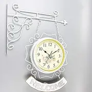 Waterproof Outdoor Clock Garden Clocks, 10 Inch Double Sided Outdoor Wall Clock Retro Outdoor Clocks Battery Operated Silent Outside Clocks White