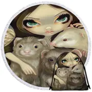 Angel with Ferrets Round Beach Towel