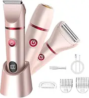 Zesuti Bikini Trimmer for Women- 3 in 1 Painless Electric Razors for Women,Waterproof Pubic Hair Trimmer and Facial Hair Remover,LCD Display Body Shaver for Trip,Rechargeable Women's Grooming Kit