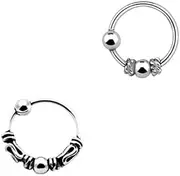 [DENI] 2 x Sterling Silver Small Bali Design Nose Rings with Clasp Various Sizes 7mm Diameter 0.6mm Sterling Silver, Sterling Silver