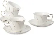 Tea Cups and Saucers Ceramic Coffee Mug 6Oz for Coffee, Latte, Cafe Mocha and Te
