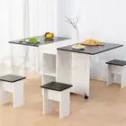 Dining Table and Chair 5 Piece Multifunctional Foldable Furniture White & Black
