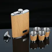 400ml Wood Grain Flask Set Stainless Steel Men's Small Hip Flask with Cup Funnel Metal Outdoor Portable Flask Portable W