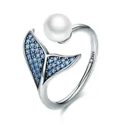 Silver plating Adjustable Dolphin Tail Blue Finger Rings for Women Jewelry Gift