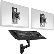 VIVO Sit-Stand 17 to 32 inch Dual Monitor Wall Mount with Pneumatic Arm Keyboard Tray Combo, Height Adjustable, Max VESA 100x100mm, Black, Mount-VWKB2