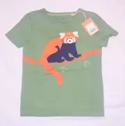 Mini Boden Red Panda Applique Shirt Short Sleeved Green NWT New 5-6