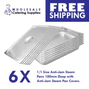 6x Bain Marie Tray/ Steam Pan / Gastronorm 1/1 Size 100mm with Lid FREE SHIPPING
