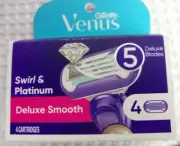 Gillette Venus Deluxe Smooth Swirl & Platinum Womens Razor 5-Blade 4 Refills NIB