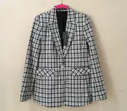 Elie Tahari single Breasted blazer Plaid Black & White Check Size 6 Womens NWT