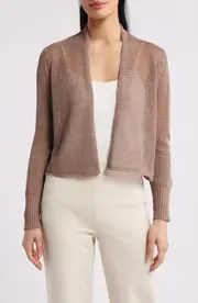 Eileen Fisher Organic Linen & Organic Cotton Cardigan in Cocoa at Nordstrom, Size Large