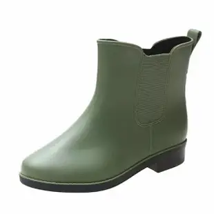 【Alberta】雨鞋 雨靴 短筒靴 素色側邊彈力繃帶厚底3cm防水切爾西靴