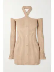 [ANDREADAMO] ANDREĀDAMO - Cutout Ribbed-knit Top - Camel - x large x large Brown