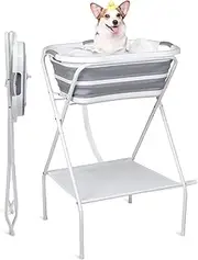 Portable Dog Bath Tub and Dog Washing Station, Collapsible Elevated Pet Tub for Bathing, Showering, Grooming, Pet Bathing Basin for Small to Medium Dogs, Cats and Other Pets (Built-in Drainage System)