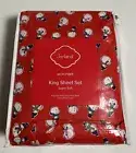 Joyland Christmas Microfiber Printed King Size Sheet Set Snowmen Red Multi NWT