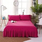 Elasticated Bed Skirt,Wrap Around Bed Skirts, Valance Sheet Double 1pc Sanding Bedspread Solid Color Fitted Sheet Cover Soft Non-Slip King Queen 1.2m/1.5m/1.8m(Rose Red,200x220x40cm)
