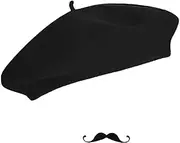 [UTOWO] Frenchman Beret Women Men, Mustache Halloween Mime Costume Accessory Beanie Caps Classic Wool Winter French Hat Free Size