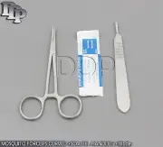 MOSQUITO HEMOSTAT FORCEPS 5" CURVED +SCALPEL HANDLE #3+5 SURGICAL BLADES #11