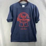 Pabst Blue Ribbon Shirt Mens Large Red Blue Beer Hipster PBR Crew Neck Retro