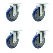 5 Inch SS Blue Polyurethane Wheel Swivel Top Plate Caster Set Service Caster