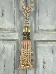 Pair 2 pieces Curtain Tie Backs - 26cm Tassel with acrylic Top - Dark Pink / Cream
