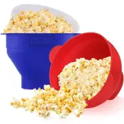 Korcci Collapsible Microwave Silicone Popcorn Popper Bowl Blue Red No Oil Use